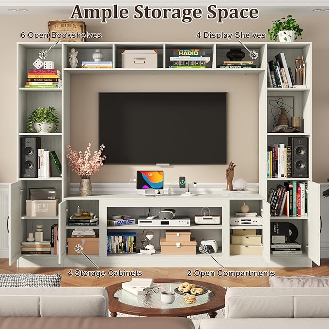 103" TV Stand for TVs up to 75", Wall Unit Multifunctional Entertainment Center - Image 4