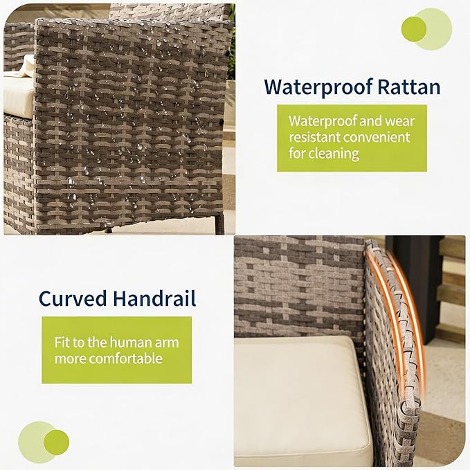 3-Piece Outdoor Furniture Set, PE Rattan Wicker Chairs - Image 3