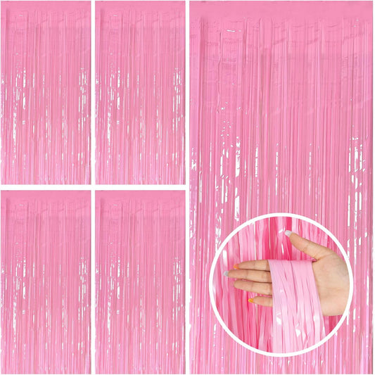 5 Pack Pink Tinsel Curtain Foil Fringe Birthday Graduation Party Decorations Photo Booth Streamer Backdrop