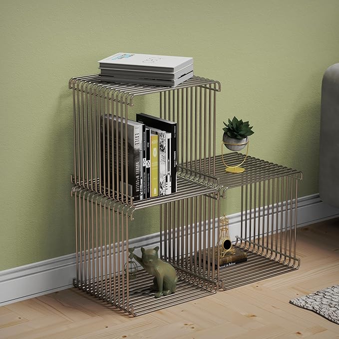 Square Geometry Retro Side Table Prime-Stainless Steel Linear Metal End Table - Image 7