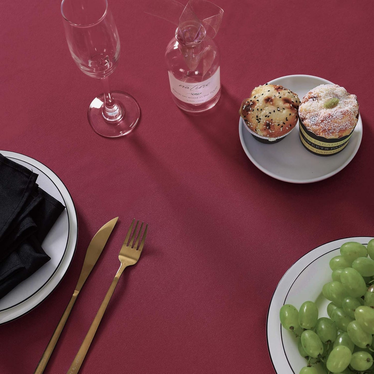 108 inch Round Tablecloth Washable Polyester Table Cloth Decorative Table Cover for Wedding Party Dining Banquet（108 inch,Burgundy）