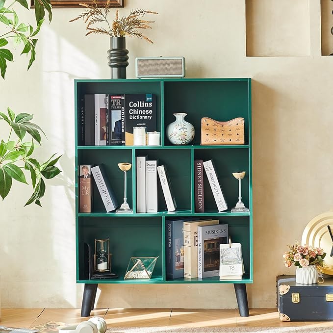 LEYAOYAO Cube Bookshelf 3 Tier Mid-Century Dark Green Modern Bookcase - Image 7