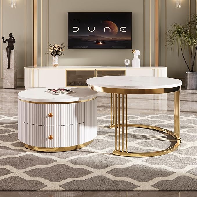 Merax Modern 2-Piece Round Nesting Coffee Table Set - Image 5