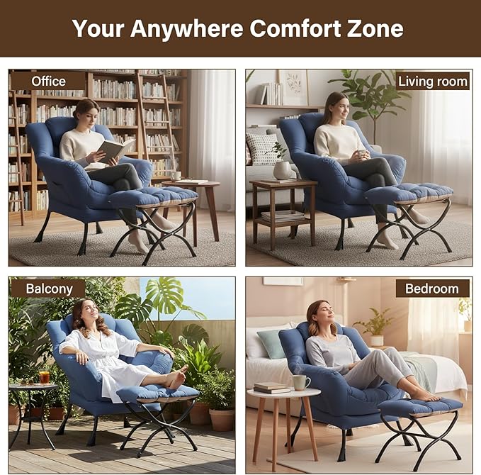 Welnow Lazy Chair with Ottoman, Modern Accent Chair with Armrests and a Side - Image 7