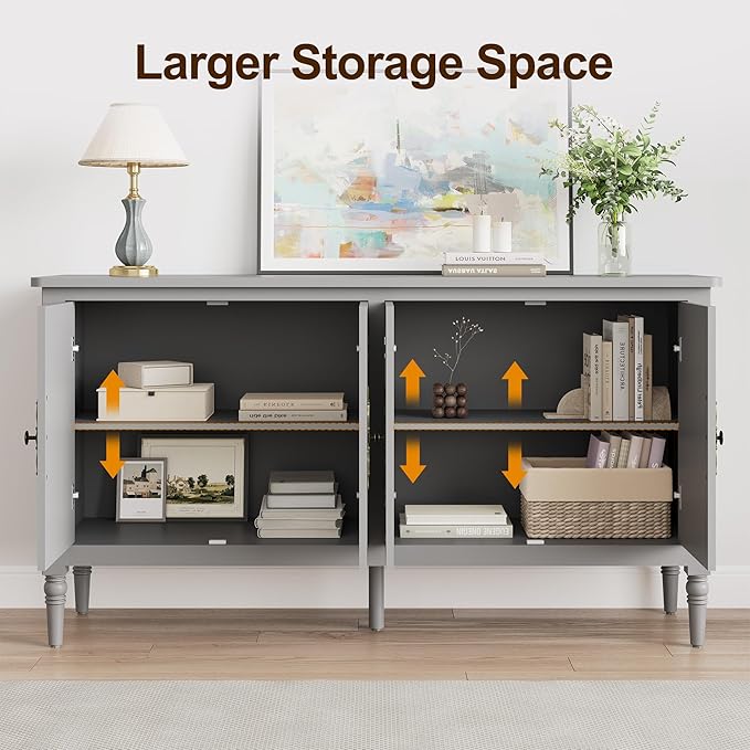 FansaFurn Sideboard with 4 Doors, Mid-Century Console Table with Adjustable - Image 4