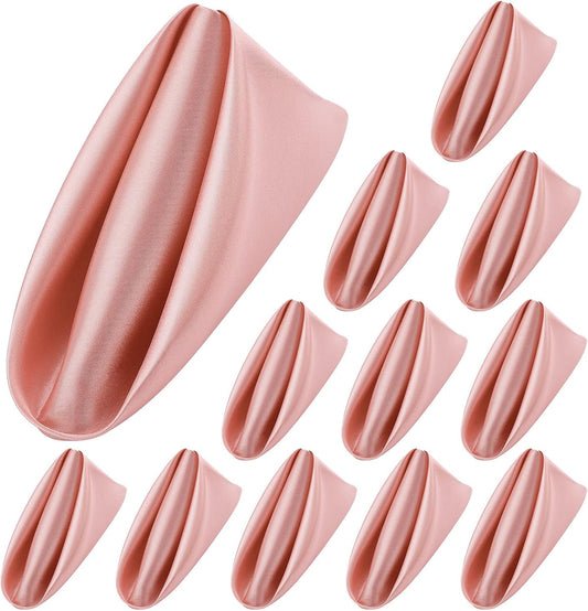 ANECO 12 Pieces Satin Napkins Soft Dinner Napkins Square Table Napkins 17 x 17 Inches for Restaurant Weddings Party Dinner Decoration (Rose Gold)