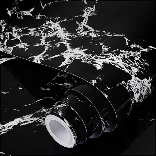 practicalWs Glossy Marble Wall Paper Granite Black/Grey Kitchen Countertop by practicalWs