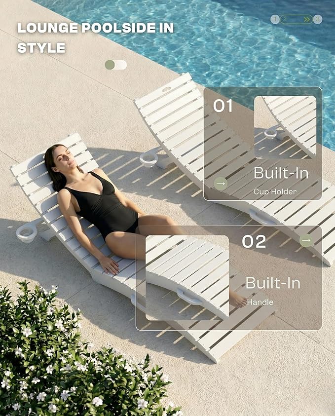 Folding HDPE Pool Lounge Chairs Set of 4, Pre-Assembled Outdoor Chaise Lounge - Image 5