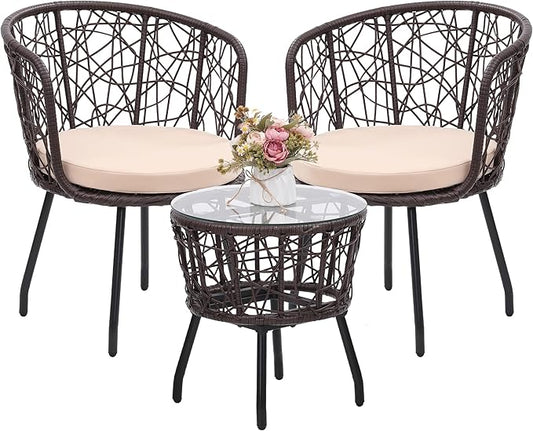 Kromax 3 Piece Bistro Set, Modern Outdoor Wicker Patio Furniture by KROMAX