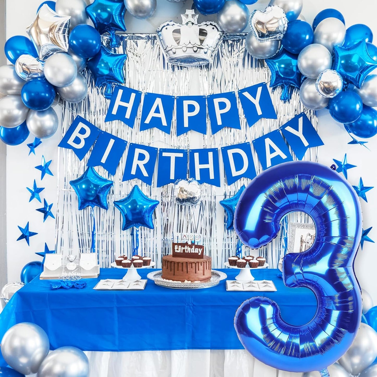 Navy Blue 40 Inch Numbers Balloons 3, Large Self Inflating Dark Royal Blue Digit 3 Helium Balloons for 3rd Birthday Girls Boys, Foil Number 3 Balloons for Men Birthday Anniversary Decorations