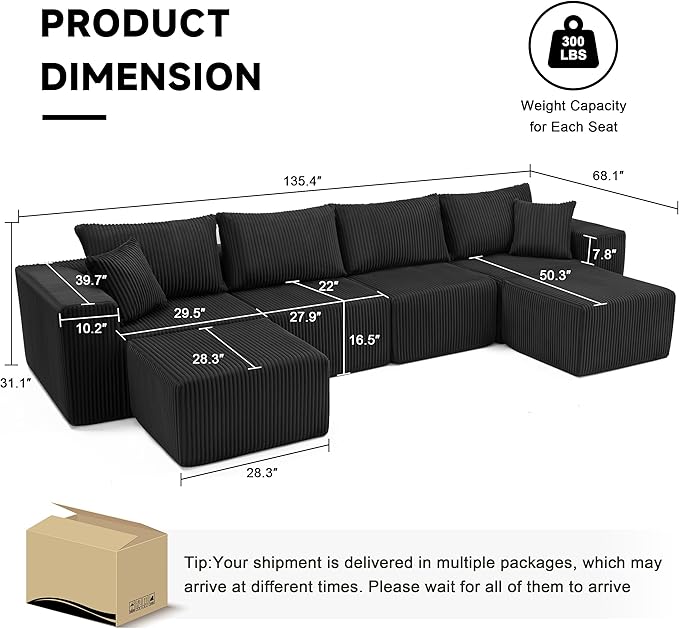 Weture 135.4" Cloud Couch Sectional, Modular Sectional Sofa - Image 3