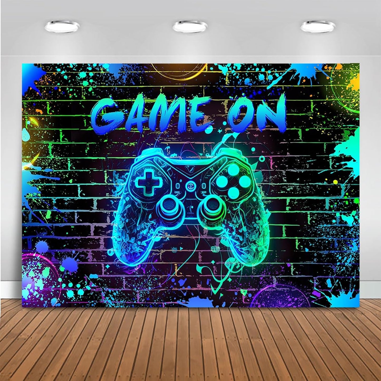Mocsicka Game On Backdrop Video Game for Boys Level Up Birthday Party Decoration Game Night Arcade Neon Glow Gamer Banner Photography Background (Blue, 6x4ft(72"x48"))