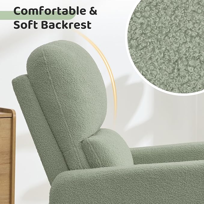 Swivel Rocker Recliner, Oversized Manual Boucle Nursery Glider Rocking Recliner - Image 5
