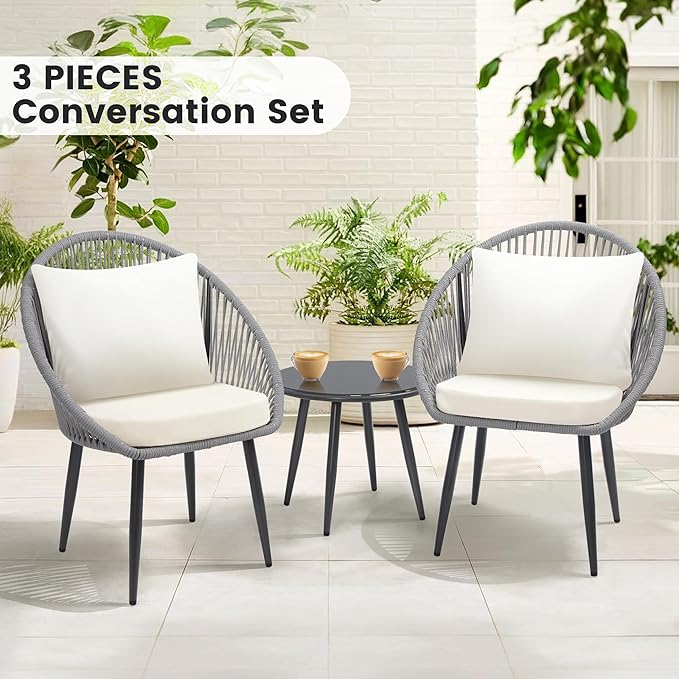 wildformers 3 Pieces Bistro Set, Woven Rope Chair - Image 2
