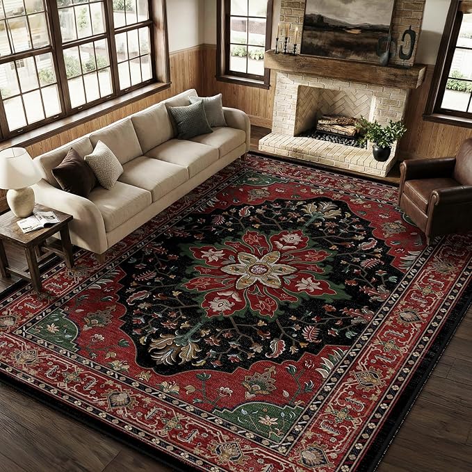 RELEANY Area Rugs 9'x12' Washable Non-Slip, Floral Vintage Distress Print - Image 4