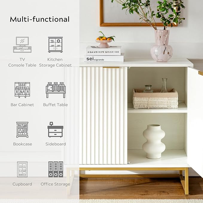 EYYTHUNG Fluted Cabinet with Storage Set of 3, Sideboard Buffet Cabinet with - Image 7