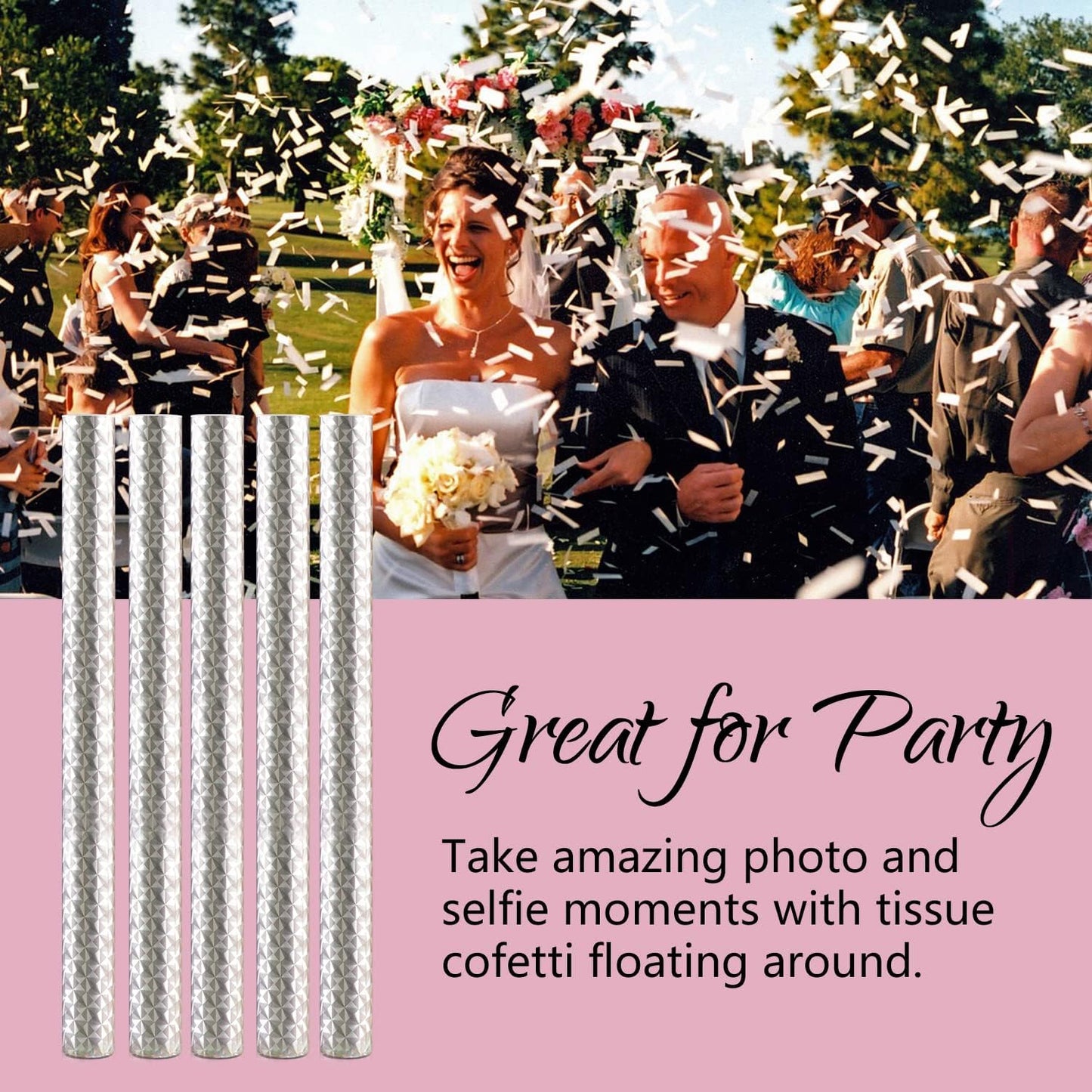 BATTIFE 14Pack White Confetti Wands Tissue Paper Confetti Flick Flutter Sticks for Wedding Celebrations Anniversary Birthday Party White, 14 Inch