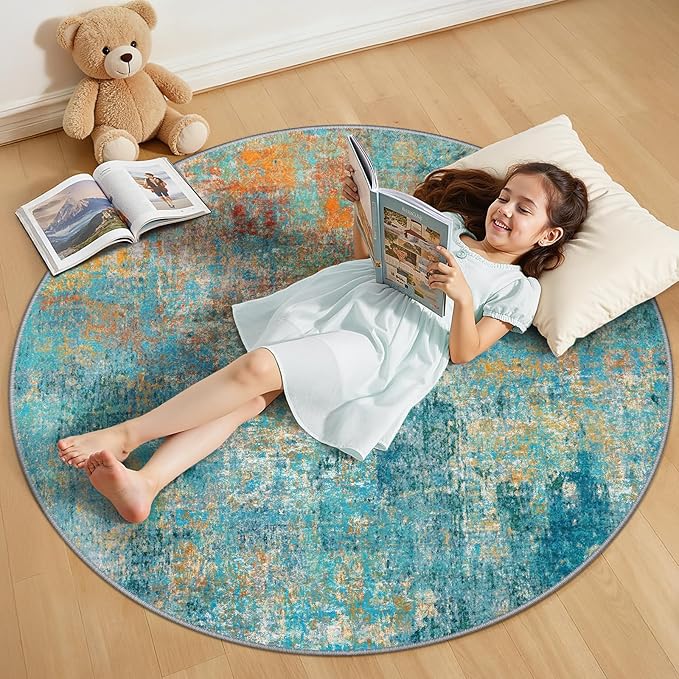 RELEANY Washable Area Rugs 4ft Non-Slip Modern Abstract Soft by RELEANY