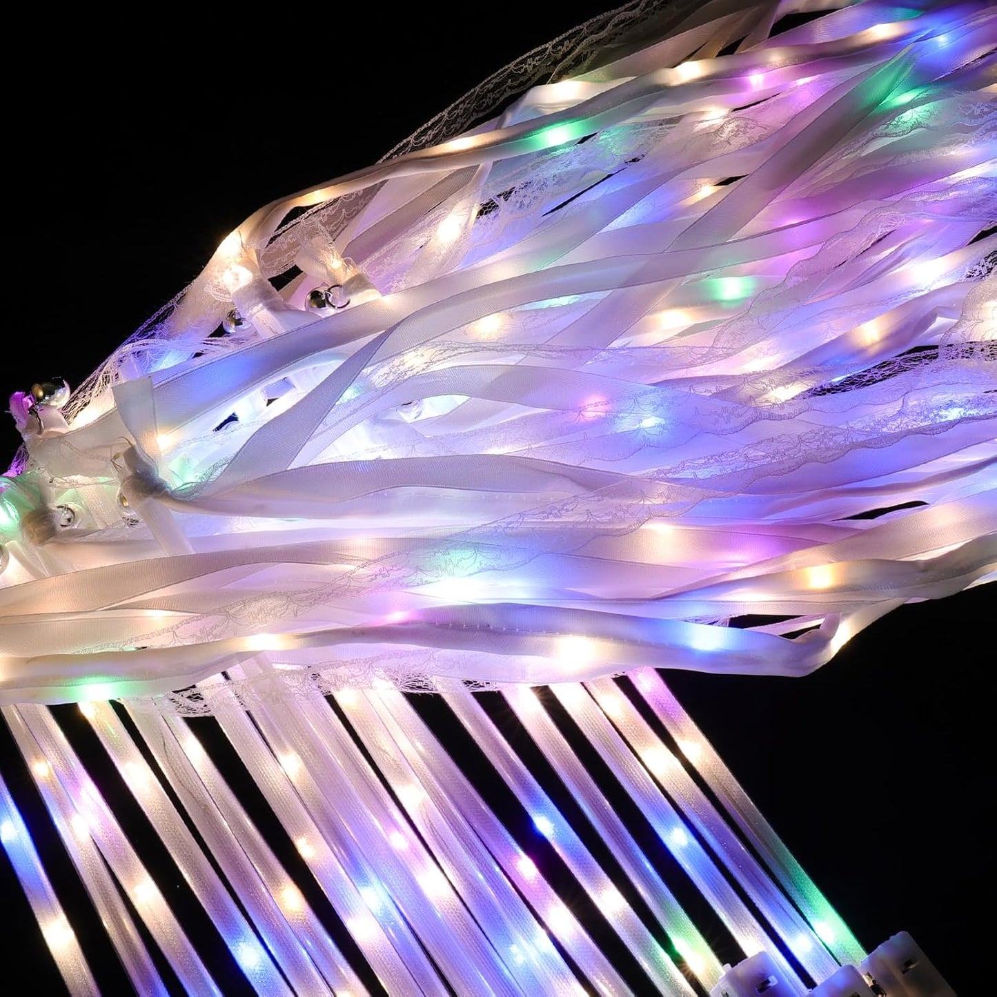 58 Pieces Light up Wedding Wands with Ribbons & Bells –LED Silk Wedd Fairy Wands Streamers with Warm White & Colorful Lights for Wedding Send Off Ideas, Parties, and Celebrations