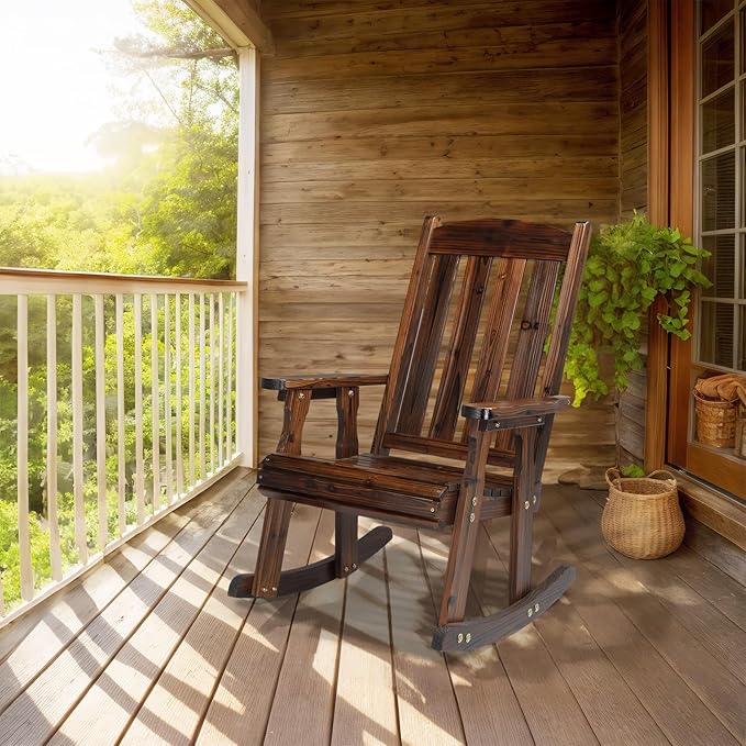 VINGLI Outdoor Rocking Chair, Heavy Duty 600 LBS Wooden Rocking Bench - Image 2