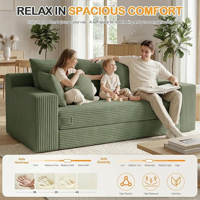 Oversize Loveseat Boneless Convertible Sofa Bed, Folding Floor Futon Sleeper - Image 4