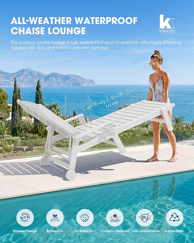 KINGYES HDPE Lounge Chair Outdoor, Patio Chaise Lounge Recliner - Image 6