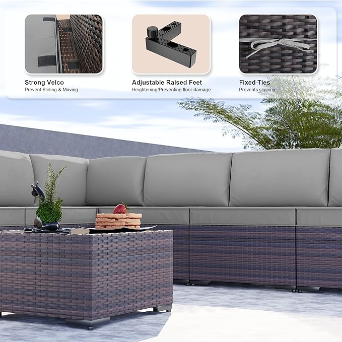 Kullavik 9 Pieces Outdoor Patio Furniture Set, Outdoor Sectional Rattan Sofa - Image 4