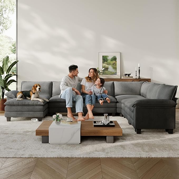 LINSY HOME Modular Sectional Sofa, 6-Seat Corduroy Modern Cloud Couch - Image 6