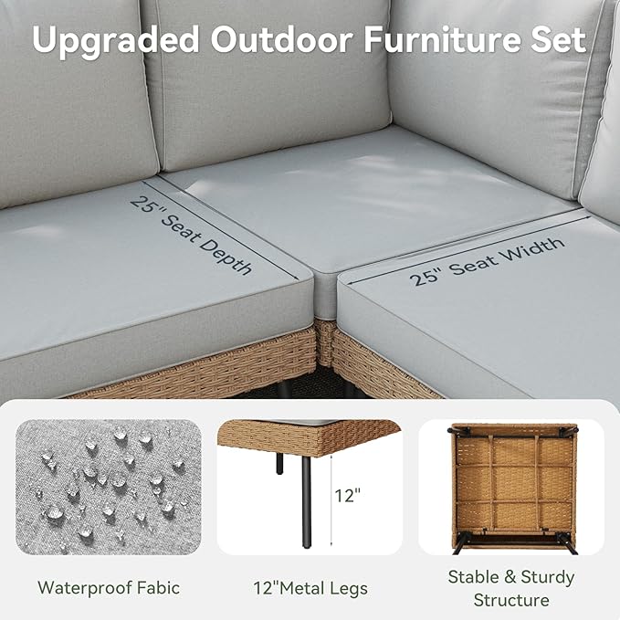 Aoxun 8 Piece Patio Furniture Set, 8 Seats Outdoor Sectional Sofas - Image 5