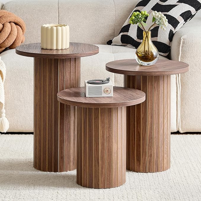 Round Nesting Coffee Table Set of 3 Mid Century Modern Wood Round Coffee Tables - Image 5