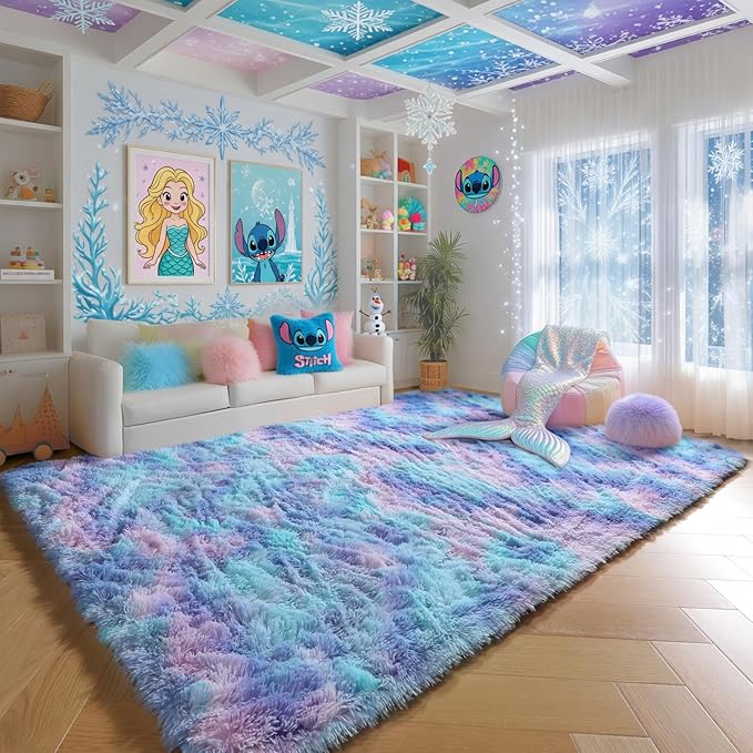 PAGISOFE Cute Kawaii Rugs for Girls Bedroom, 5x8 Rainbow Purple Area Rug - Image 2
