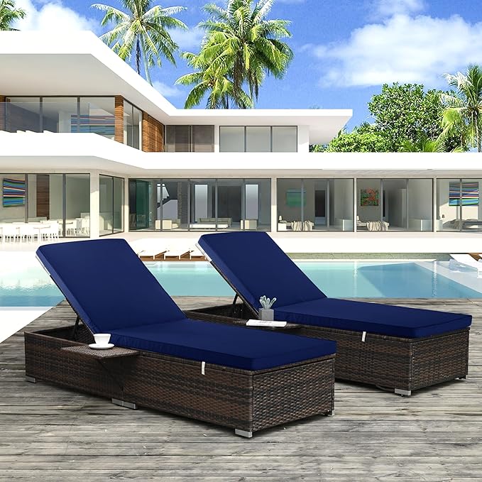 Outdoor Chaise Lounge Cushion Set of 2, Fadesafe Water-Repellent Lounge Deck - Image 6