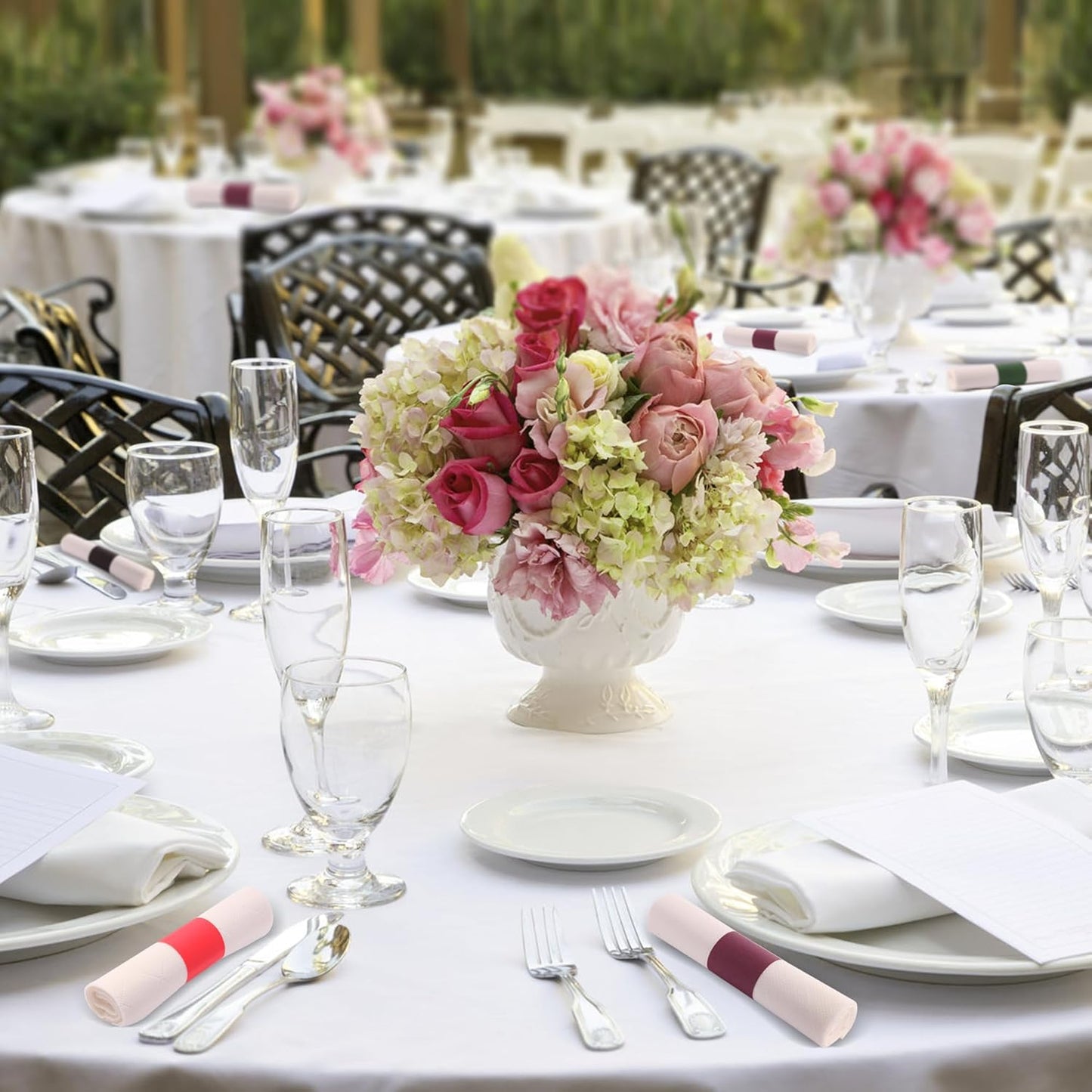 2500pcs Self-Adhesive Napkin Bands & Silverware Wraps, 5 Colors (Burgundy/Red/White/Black/Hunter Green) – Thickened Napkin Rings for Weddings, Restaurants, Party Decor