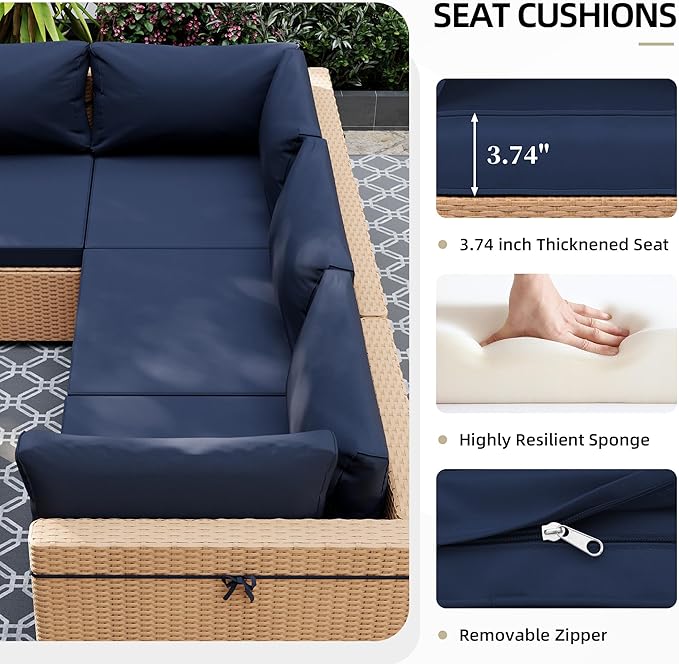 UPHA 7 Pieces Patio Furniture Sets, Wicker Outdoor Sectional Sofa Couch - Image 5