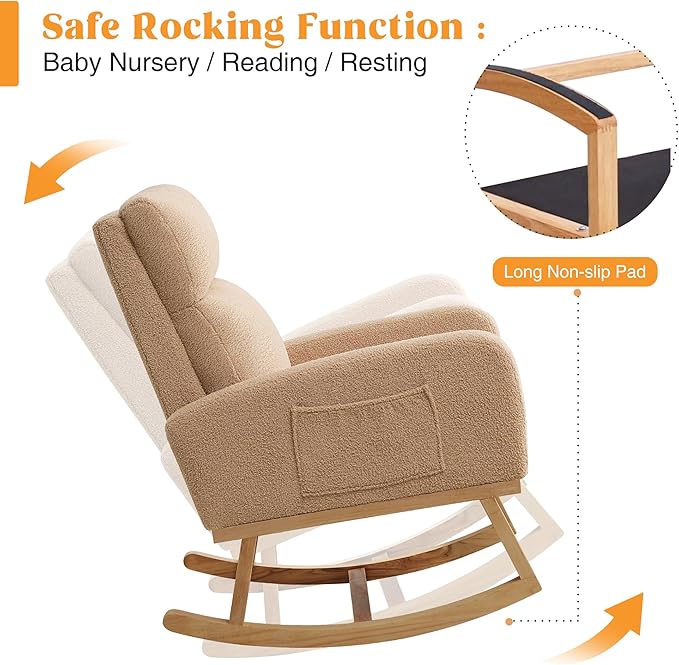 HCHAIRH Rocking Chair Nursery, Sherpa Nursing Rocking Chairs, Upholstered - Image 3