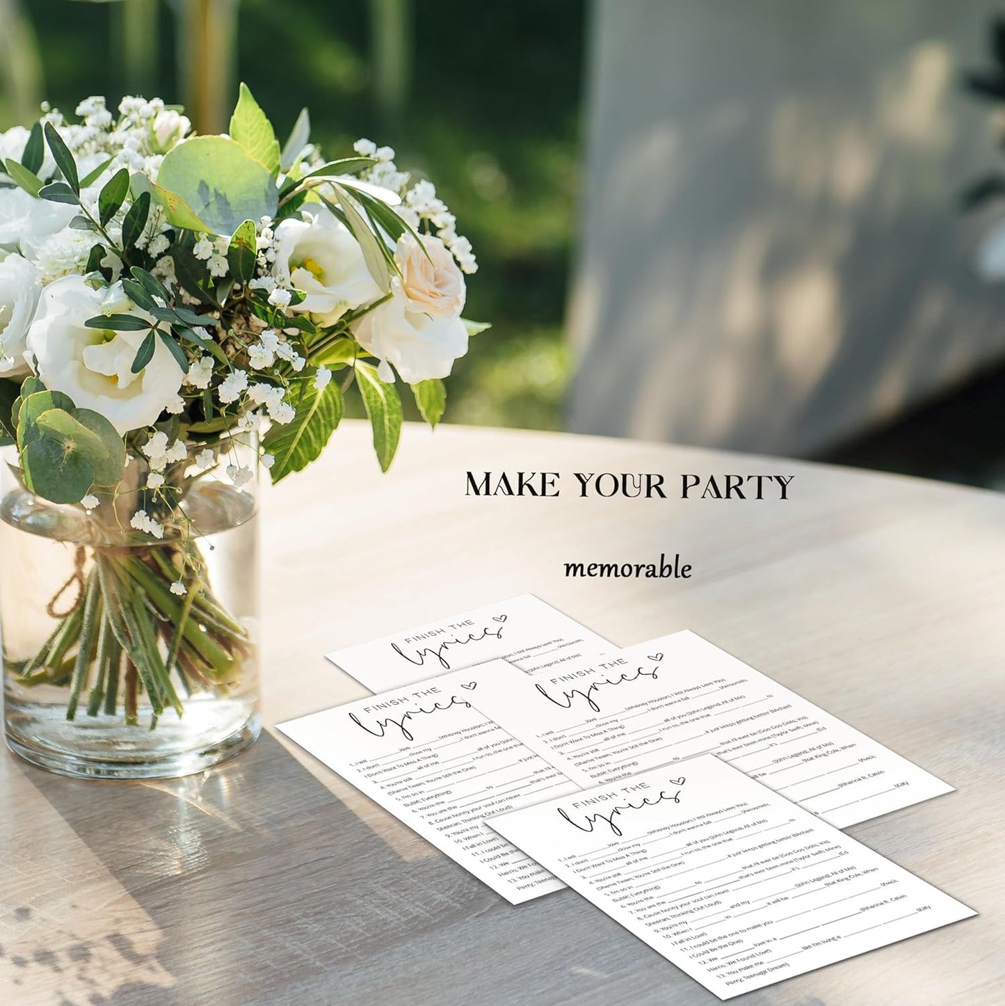 Bridal Shower Games, Finish the Lyrics, 25Pcs Minimalist White Double-Sided Bridal Game Cards with 1 Answer Key, Wedding Shower Games for Guests, Engagement Bachelorette Party Supplies - A09