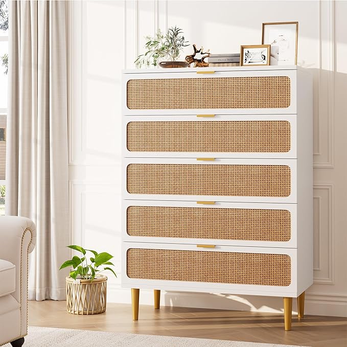GarveeHome Rattan 5 Drawer Dressers - Image 3