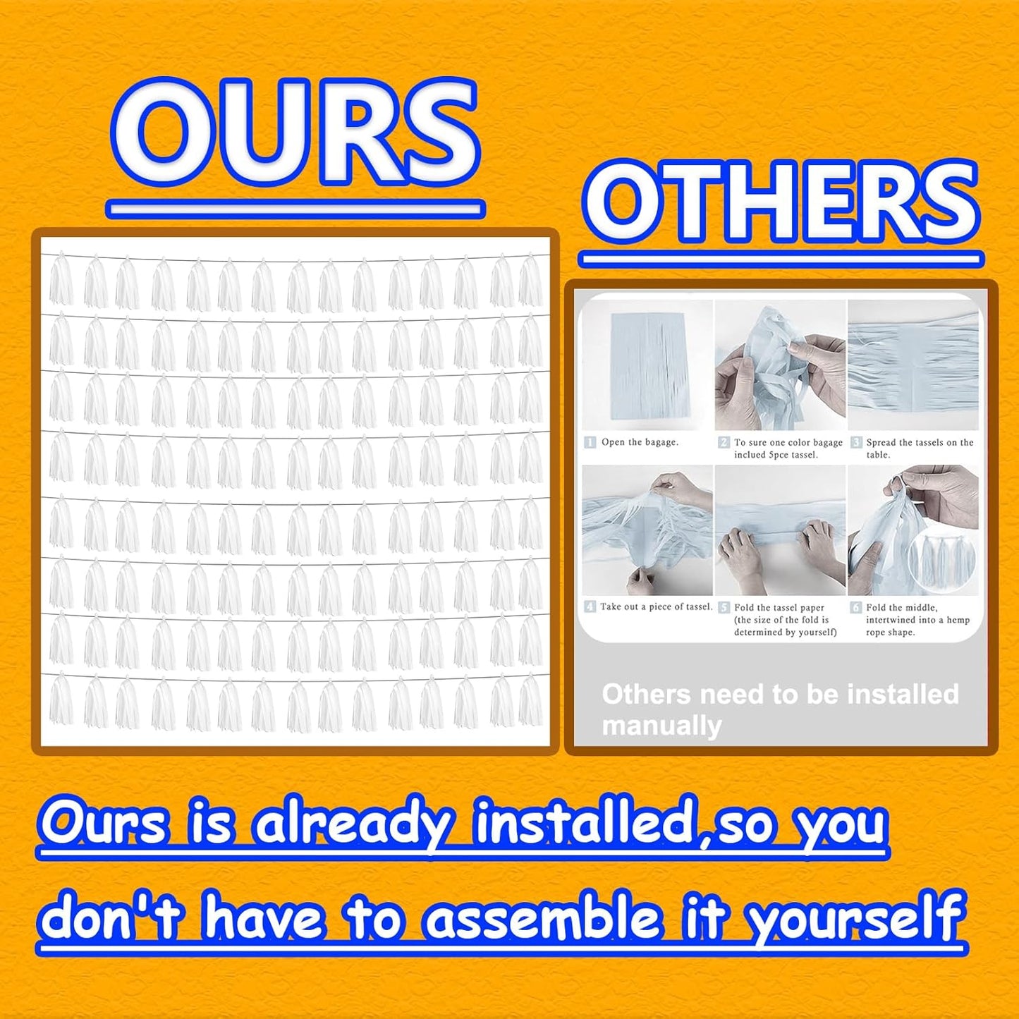 8P White Foil Fringe Metallic Tassel Streamers Banner Tassel Garland for Parade Floats, Graduation, Wedding, Birthday, Halloween, Christmas, Bridal/Baby Shower Party Decorations