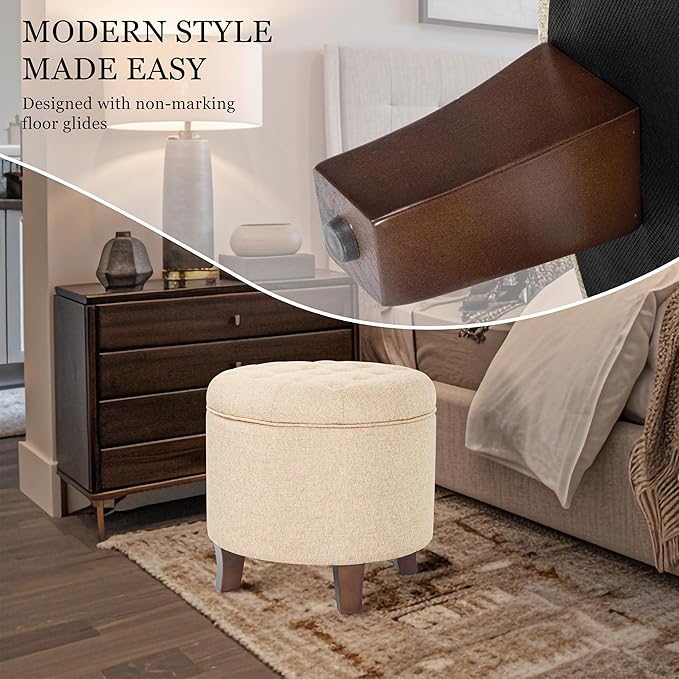 HomePop by Kinfine Fabric Upholstered Round Storage Ottoman - Image 6