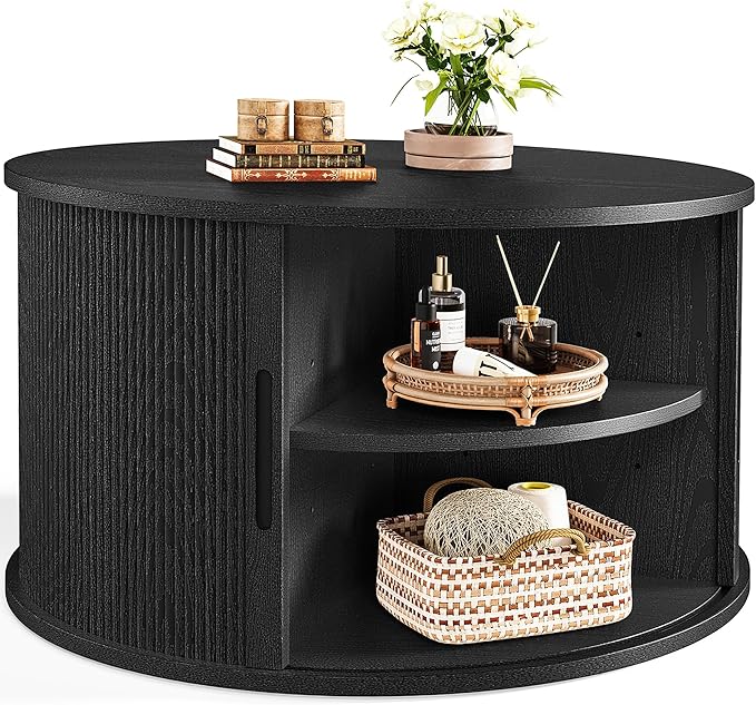 LINSY HOME Round Coffee Table, 31.5" Drum Coffee Table by LINSYHOME