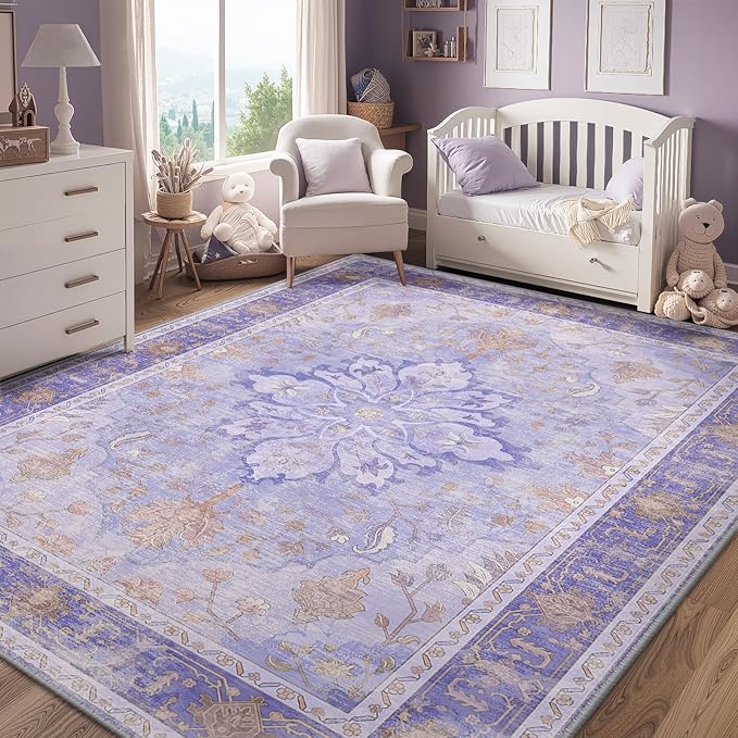 RELEANY Area Rugs 5'x7' Washable Non-Slip, Floral Vintage Distress Print by RELEANY