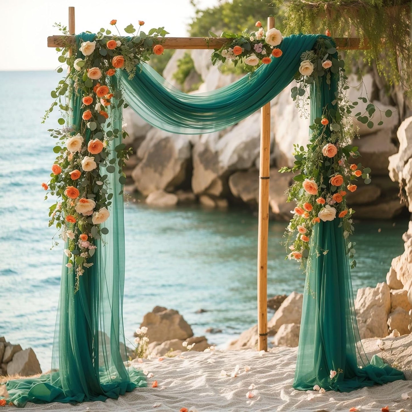 Wedding Arch Draping Fabric, 1 Panel 28" x 19Ft Emerald Green Arch Drapes Sheer Backdrop Curtain for Wedding Ceremony Party Ceiling Decor
