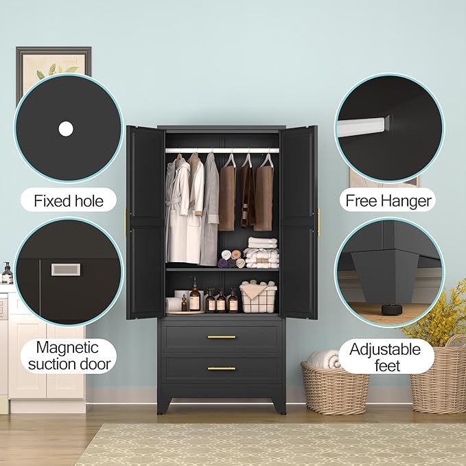 erosoei Metal Armoire Wardrobe Closet, 71 "Metal Clothing Storage Cabinet - Image 3