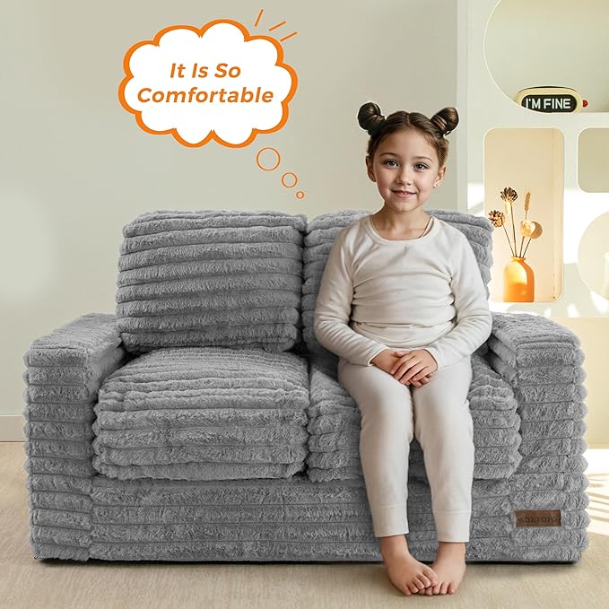 MAXYOYO Extra Wide Kids Bean Bag Chair, Comfy Faux Fur Bean Bag Sofa - Image 3
