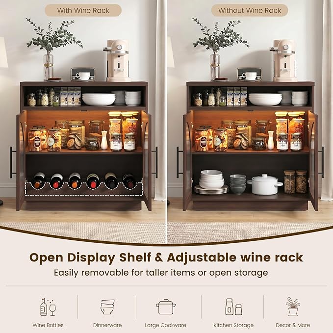 Sideboard Buffet Cabinet with Storage, 31.5" Coffee Bar Cabinet with LED Lights - Image 4