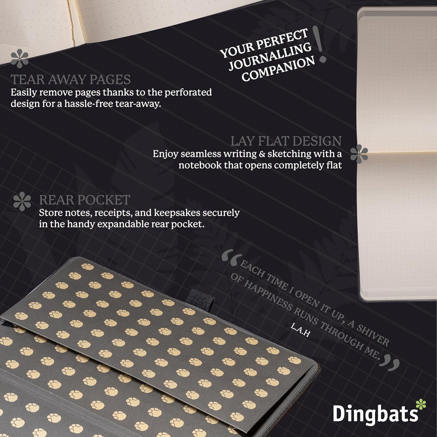 Dingbats* Wildlife Lined Writing Journal Notebook A5 - Vegan Leather Hardcover - Ideal for Work, Travel - Pocket, Elastic Closure, & Bookmark