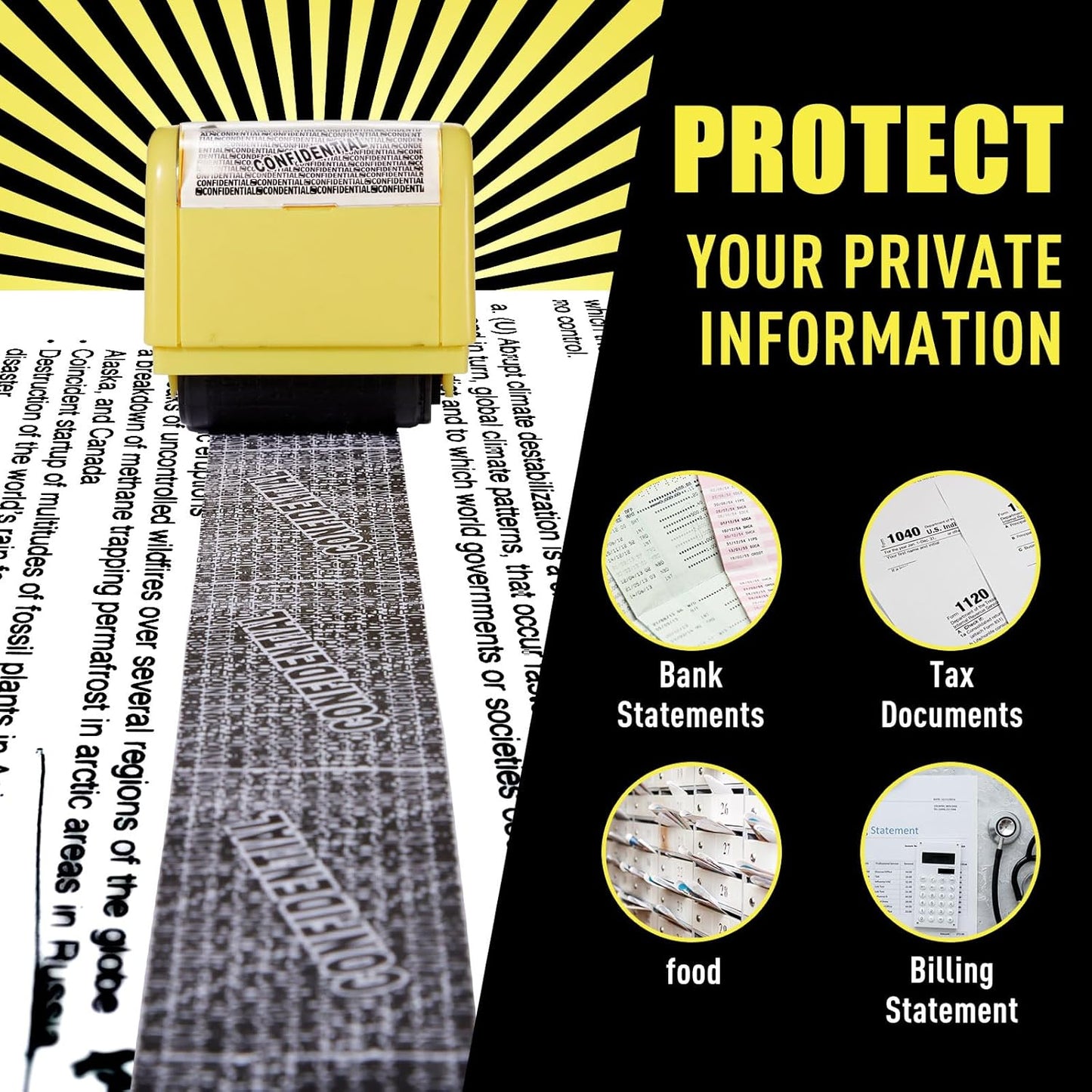 Mimorou 4 Pack Identity Theft Protection Roller Stamps Kit Confidential Privacy Roller Hidden Wide Privacy Stamp 5 Pcs Refills Security Ink for Mail Address Blocker(Red, Yellow, Blue, Green)