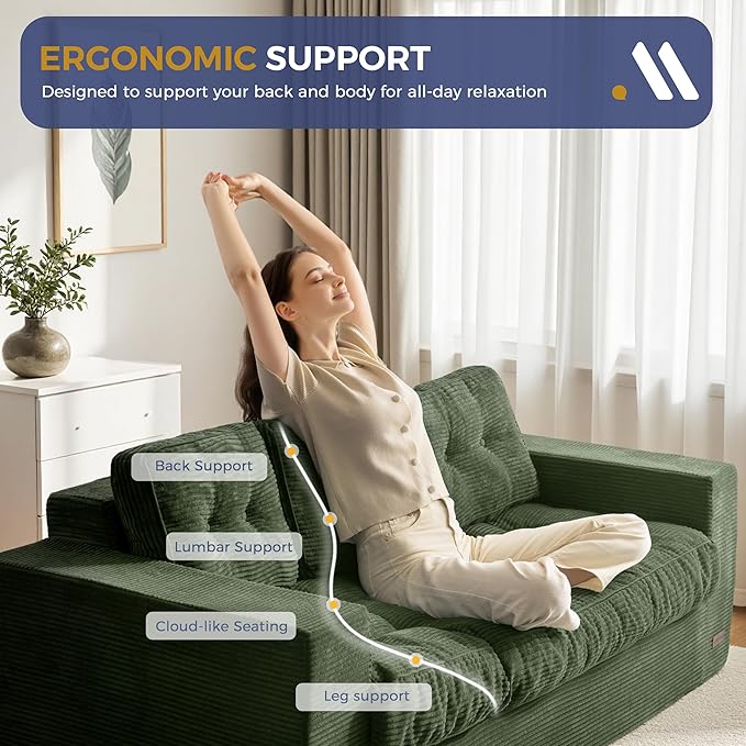 MAXYOYO Oversized Loveseat Sofa Couch, Upholstered Bean Bag Chair Cloud 3-Seat - Image 5