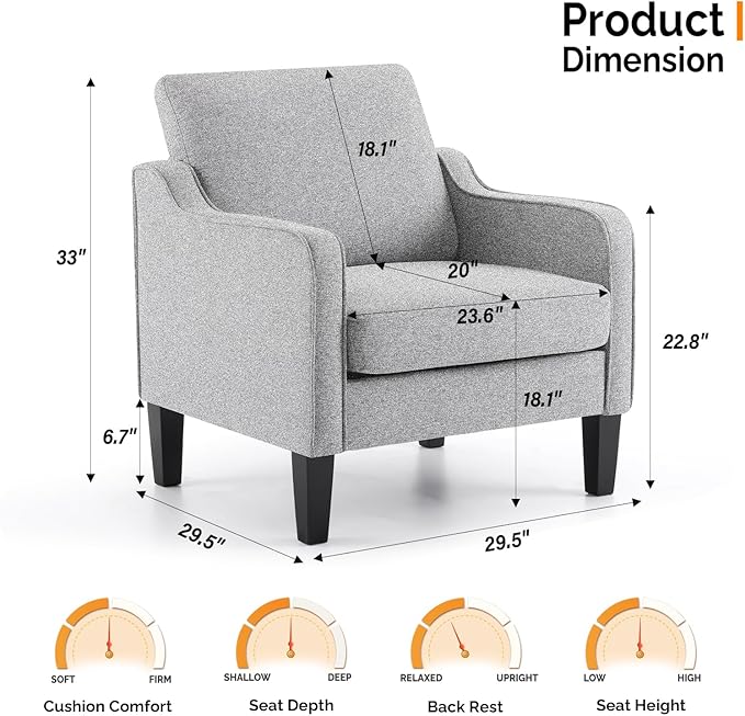 VINGLI Accent Chairs for Living Room Mid Century Modern Chair Sofa Chair - Image 2