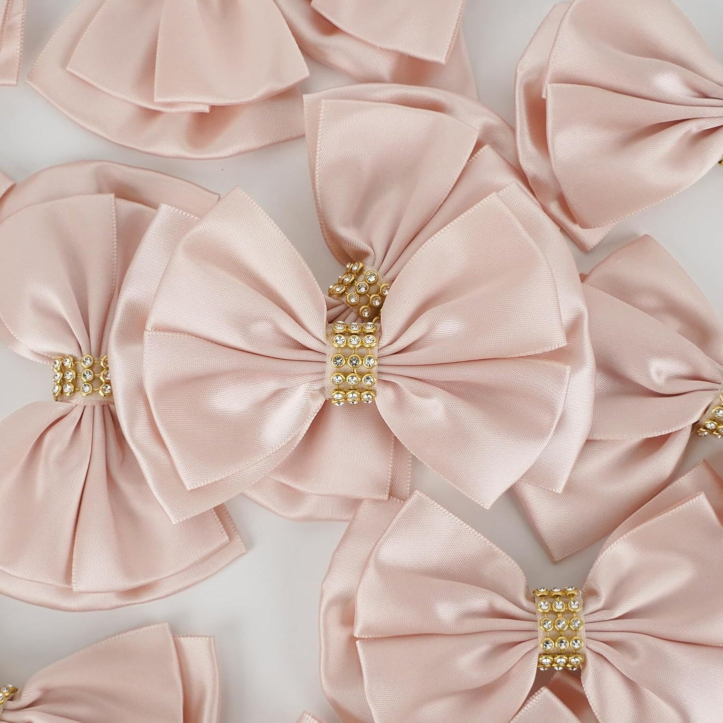 Pink Ribbon Bow 4'' Premade Satin Bows, Pink Gift Bows with Rhinestone, Rose Gold Bow for Presents, Greeting Cards, Treat Bags, Wine Bottle, Valentines Bows for Gift Wrapping-12 Counts